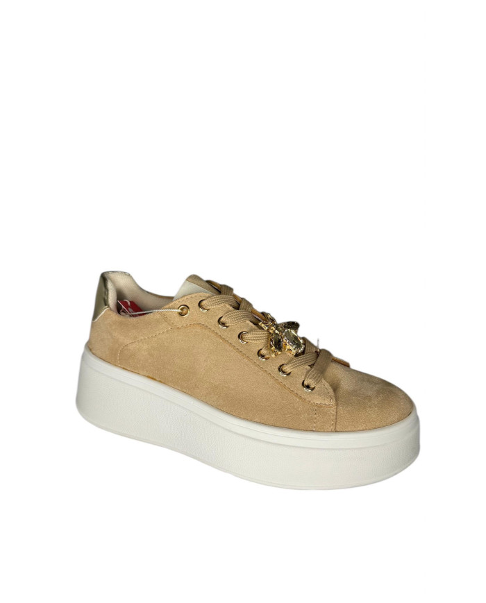 Sneakers WCUBED 49093 champagne con dettaglio gioiello nei lacci 
