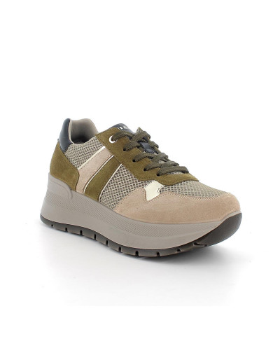 Sneakers con zeppa da donna beige e verde con lacci
