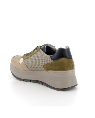 Sneakers con zeppa da donna beige e verde con lacci
