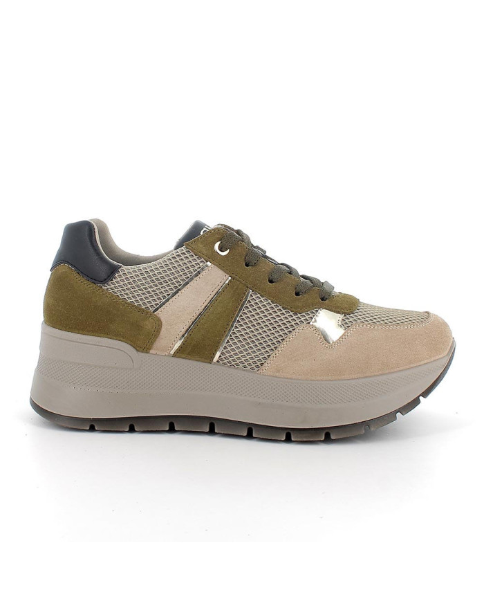 Sneakers con zeppa da donna beige e verde con lacci
