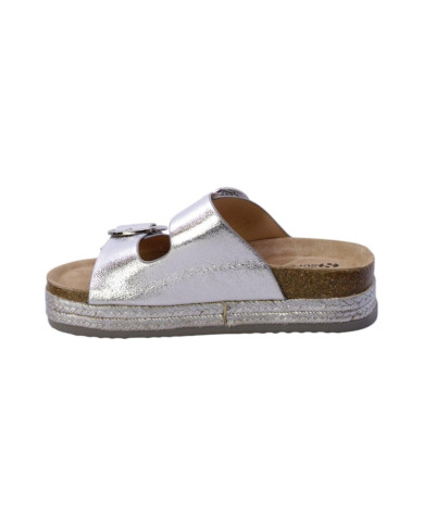 SUPERGA CIABATTE platform con trecce di fili argento e suola in simil sughero, con due fibbie che rendono la scarpa regolabile s