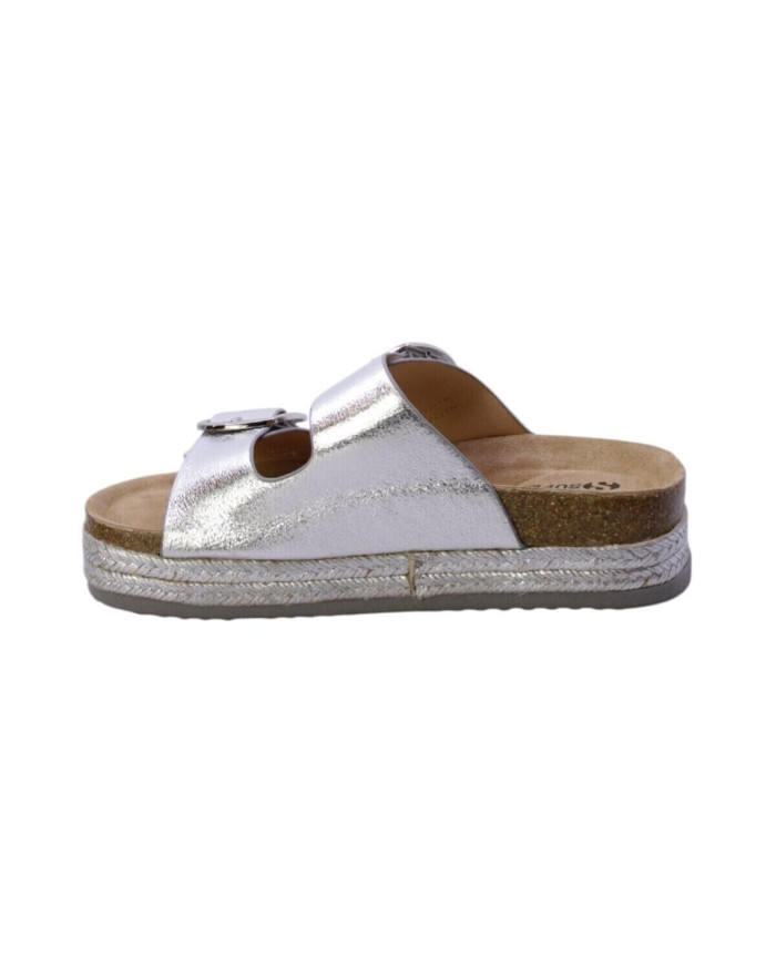 SUPERGA CIABATTE platform con trecce di fili argento e suola in simil sughero, con due fibbie che rendono la scarpa regolabile s