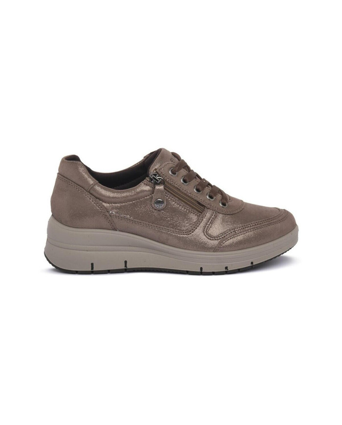 Sneaker Enval da donna color champagne con lacci e cerniera 
