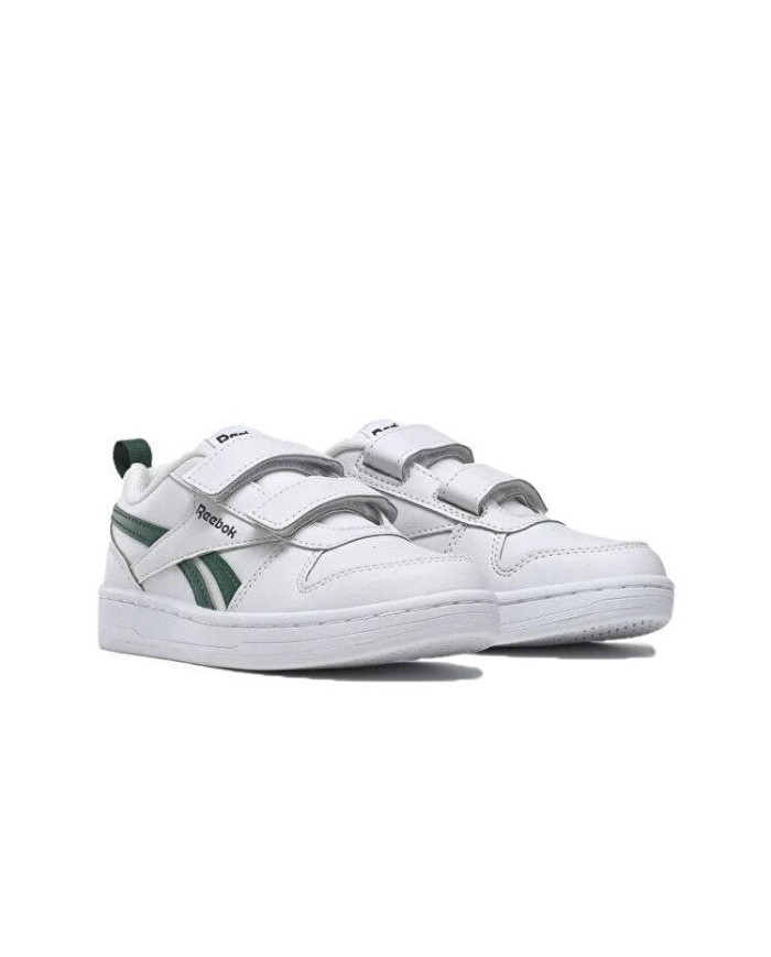 Scarpe da ginnastica da bambini bianche con logo verde e strappi REEBOK ROYAL PRIME 2.0 2V GX1451
