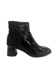 TRONCHETTO IN VERNICE E TESSUTO CON BRILLANTINI NERO 
