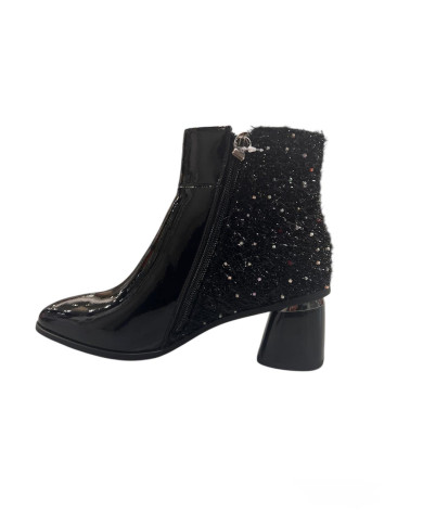 TRONCHETTO IN VERNICE E TESSUTO CON BRILLANTINI NERO 
