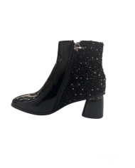 TRONCHETTO IN VERNICE E TESSUTO CON BRILLANTINI NERO 
