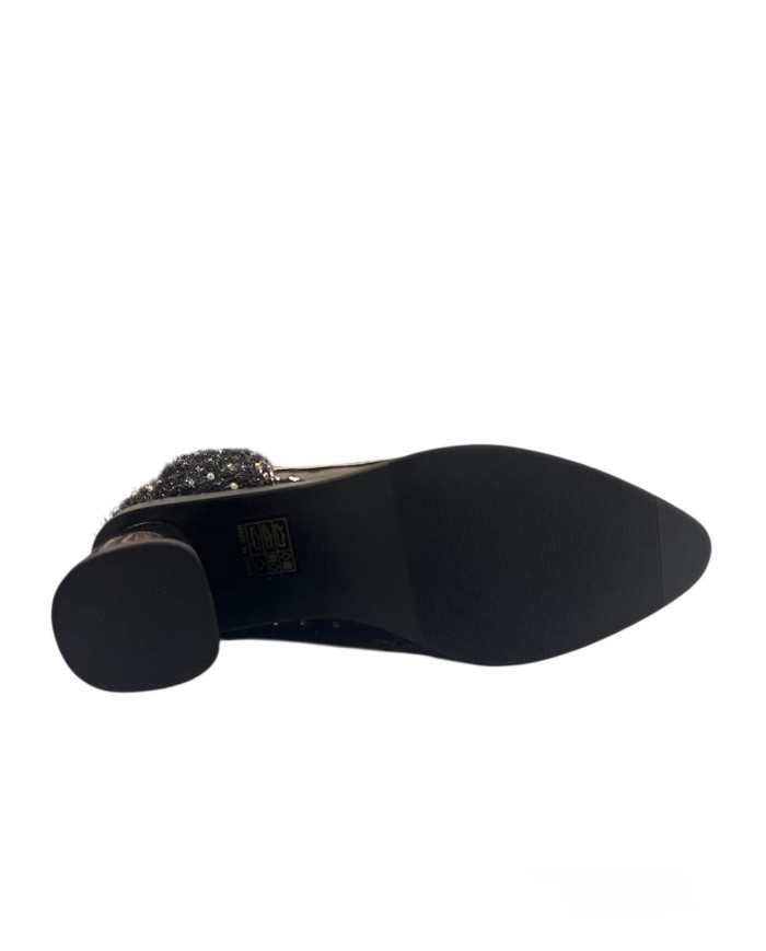 TRONCHETTO IN VERNICE E TESSUTO CON BRILLANTINI NERO 
