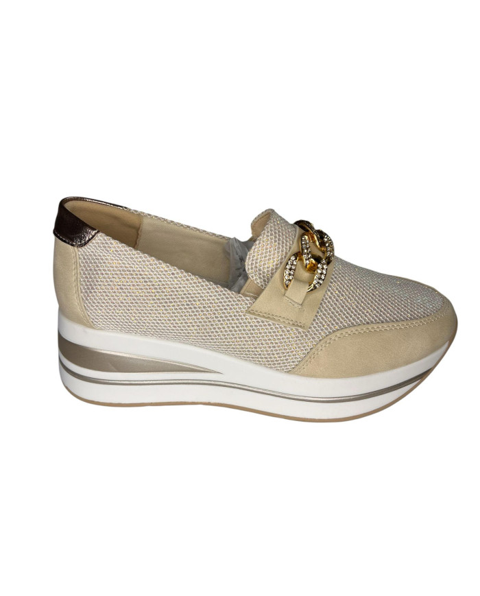 Mocassino donna con glitter e catena superiore 
