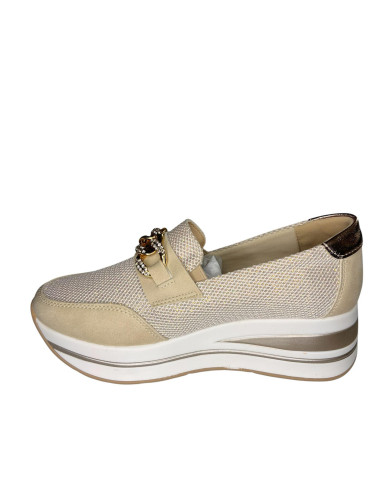 Mocassino donna con glitter e catena superiore 
