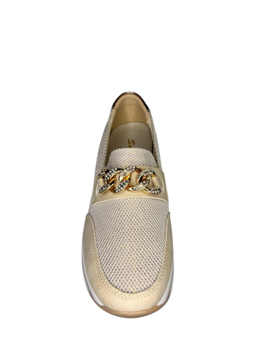 Mocassino donna con glitter e catena superiore 
