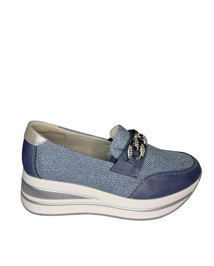 Mocassino donna con glitter e catena superiore 
