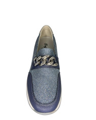 Mocassino donna con glitter e catena superiore 
