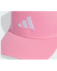 Cappello con visiera rosa e logo bianco 
