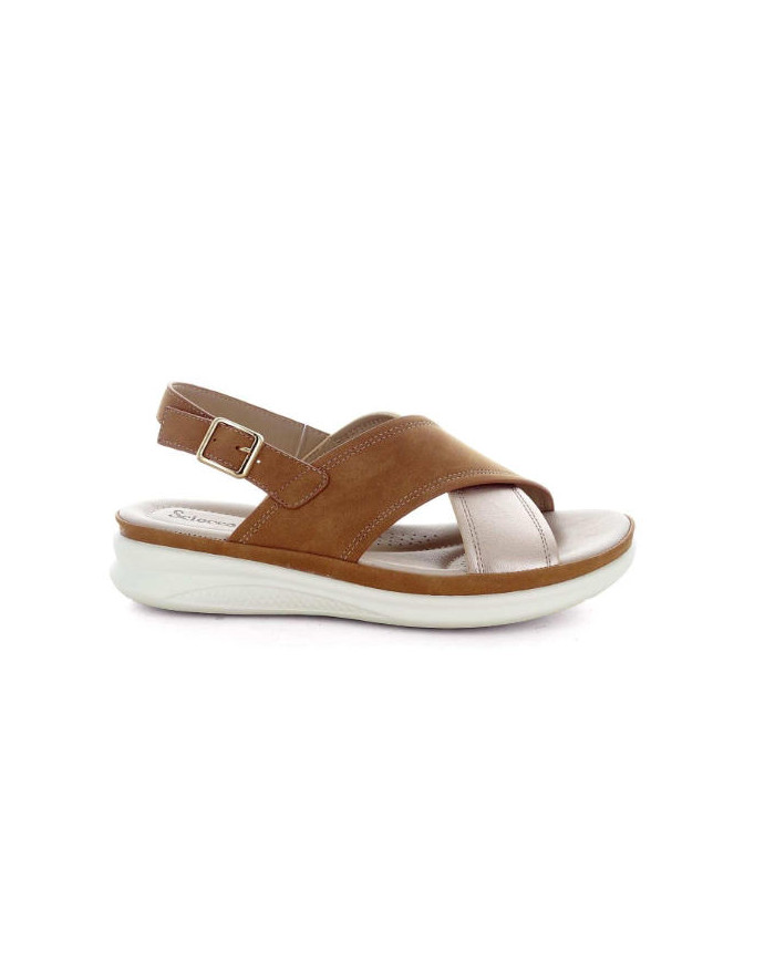 SCIOCCANTE MIN-A3294 sandalo da donna colore marrone e oro.
