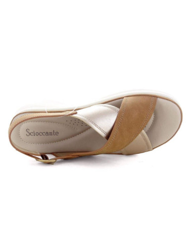 SCIOCCANTE MIN-A3294 sandalo da donna colore marrone e oro.
