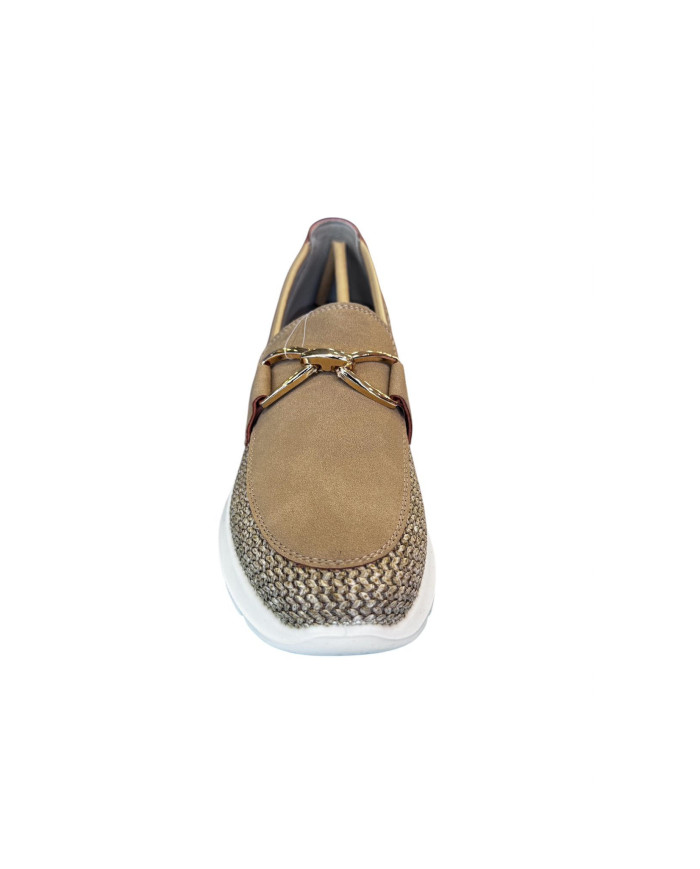 Mocassini Evaflex da donna primaverili beige con dettaglio oro 
